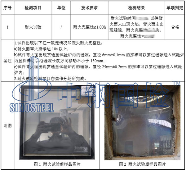 防火玻璃耐火試驗檢測結(jié)果