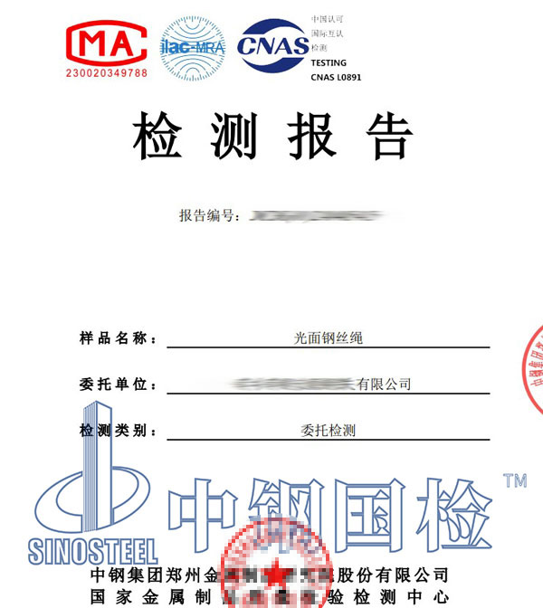 鋼絲繩復(fù)檢報告