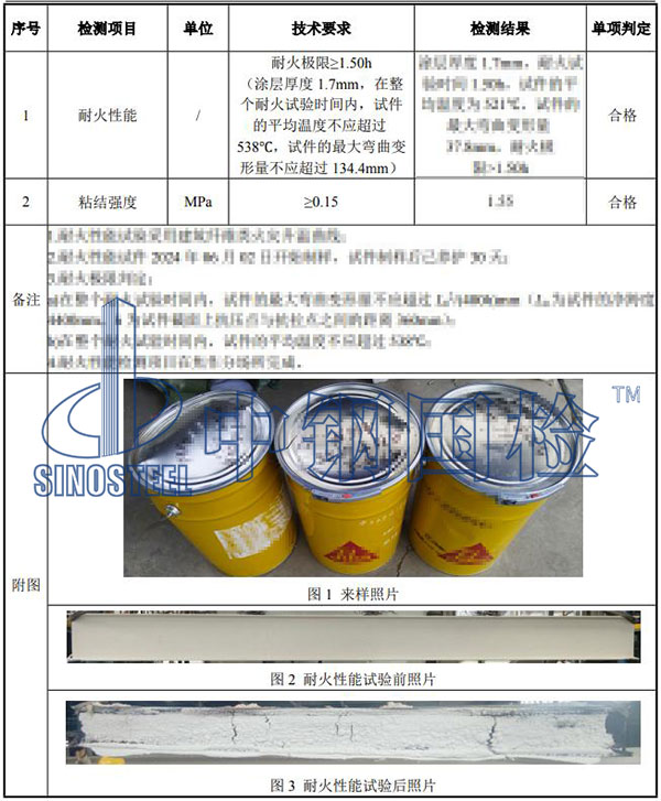 防火涂料耐火極限檢測(cè)結(jié)果